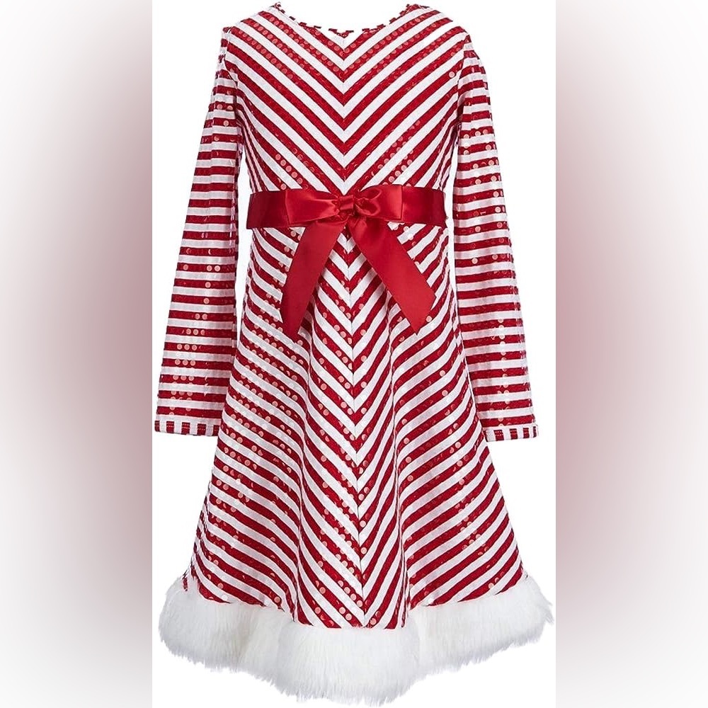 Bonnie Jean Girls Red & White Candycane Stripe Sequin Christmas Holiday dress